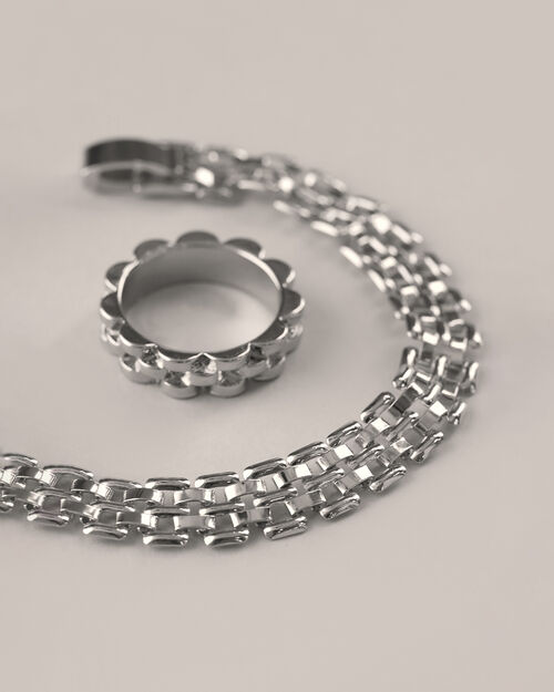 Set Pulsera Y Anillo Plateados